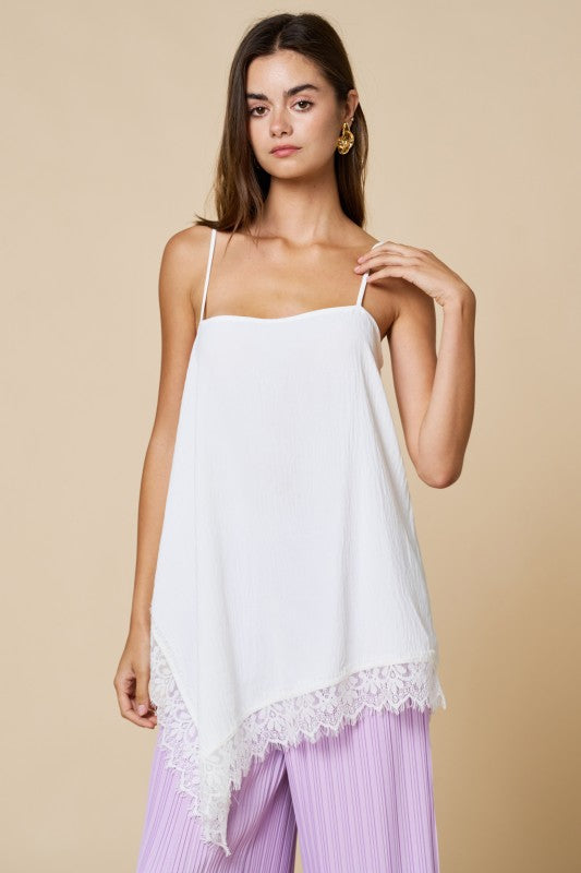 Asymmetrical Cami With Lace Trim