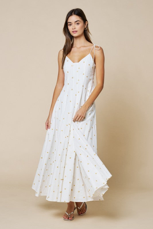 Star Embroidery Fit & Flare Maxi Dress