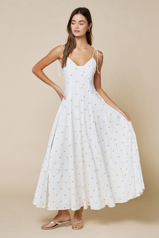 Star Embroidery Fit & Flare Maxi Dress