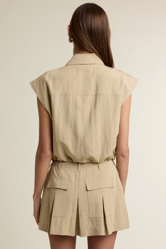 Sleeveless Adjustable Drawstring Hem Top And Short Set
