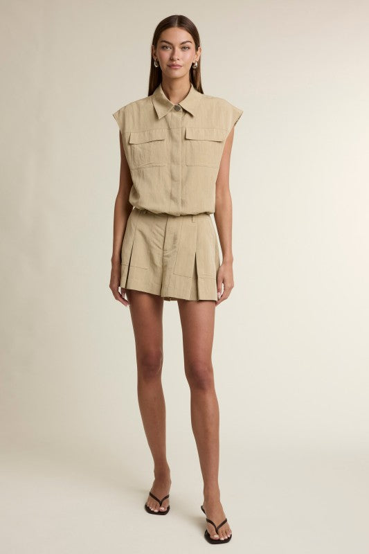 Sleeveless Adjustable Drawstring Hem Top And Short Set